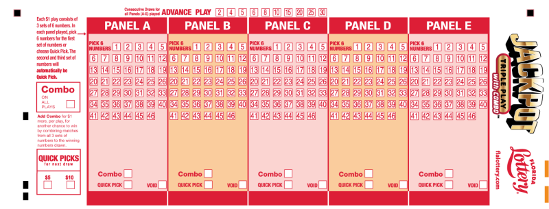 PLAYSLIP FOR JACKPOT TRIPLE PLAY OF FLORIDA LOTTERY