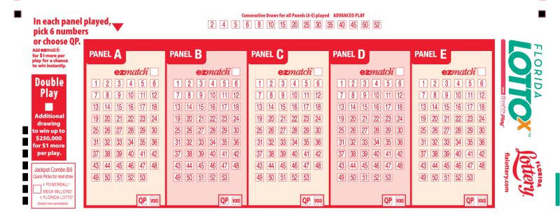 PLAYSLIP FOR FLORIDA LOTTO OF FLORIDA LOTTERY