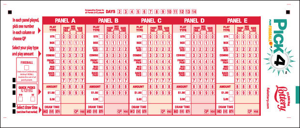 PLAYSLIP FOR PICK 4 OF FLORIDA LOTTERY