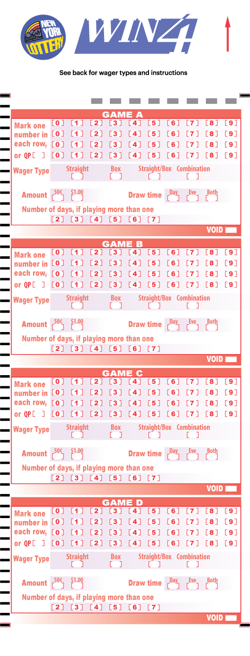 PLAYSLIP FOR WIN 4 OF NEW YORK LOTTERY